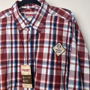 Wrangler Rugged Wear Wrinkle Resist Plaid Long Sleeve Button Pocket Men’s XXL
